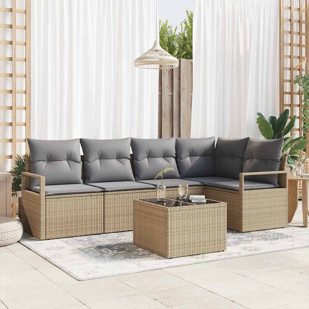 Garten-Sofa-Set mit Kissen 6 pcs Beige und Hellgrau